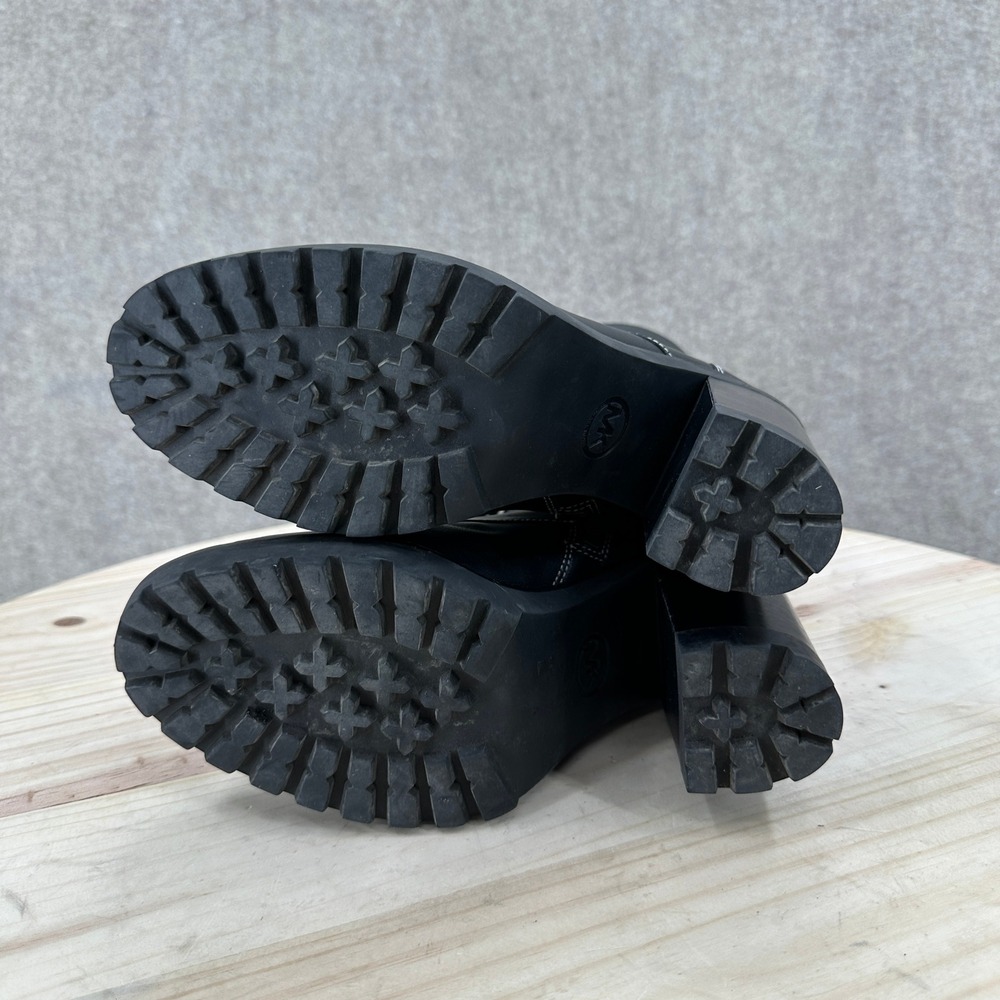 Michael Kors Bastisan Combat Boots 6.5 Black Leather Studded Lace Block Heel Lug - Picture 15 of 16